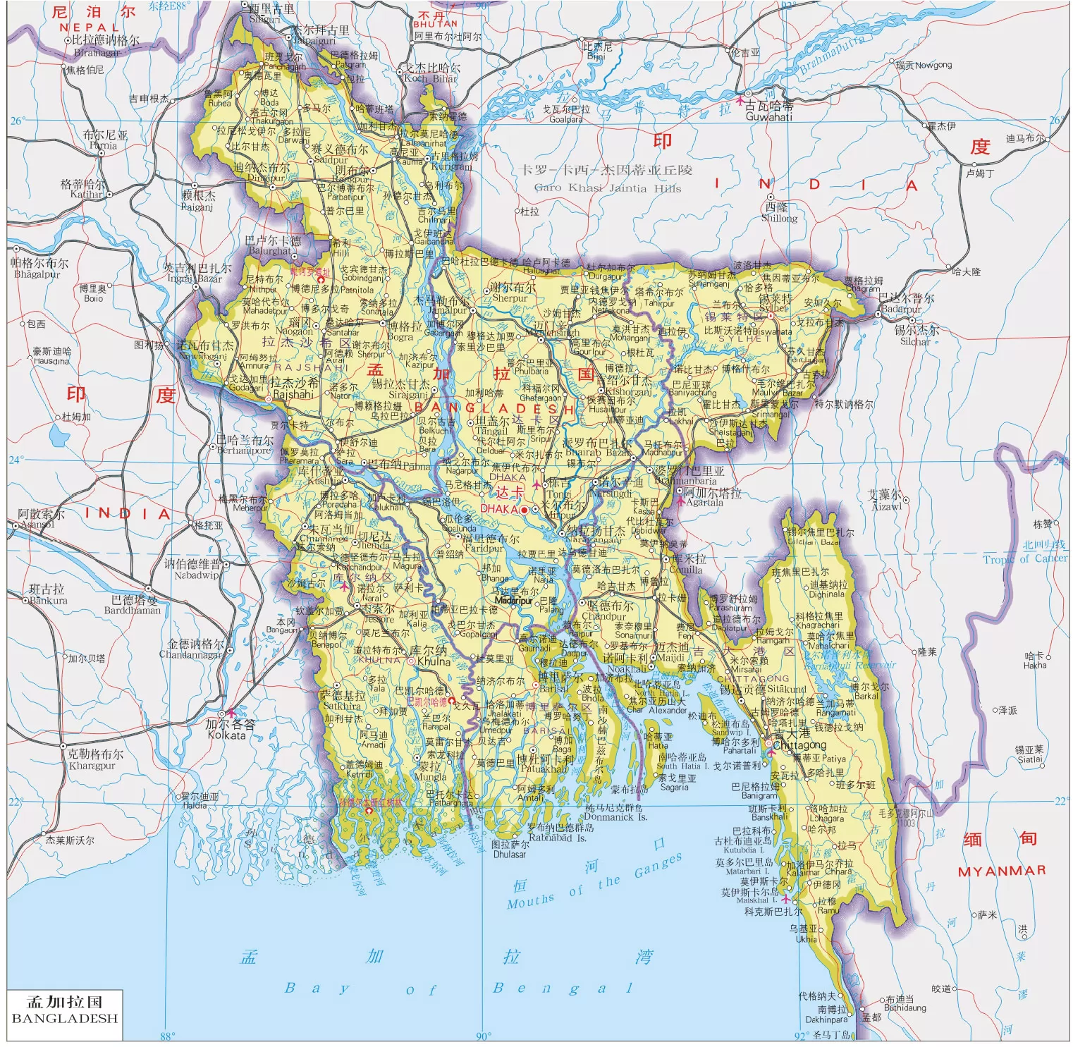 孟加拉地图,孟加拉国地图中文版,孟加拉国地图全图