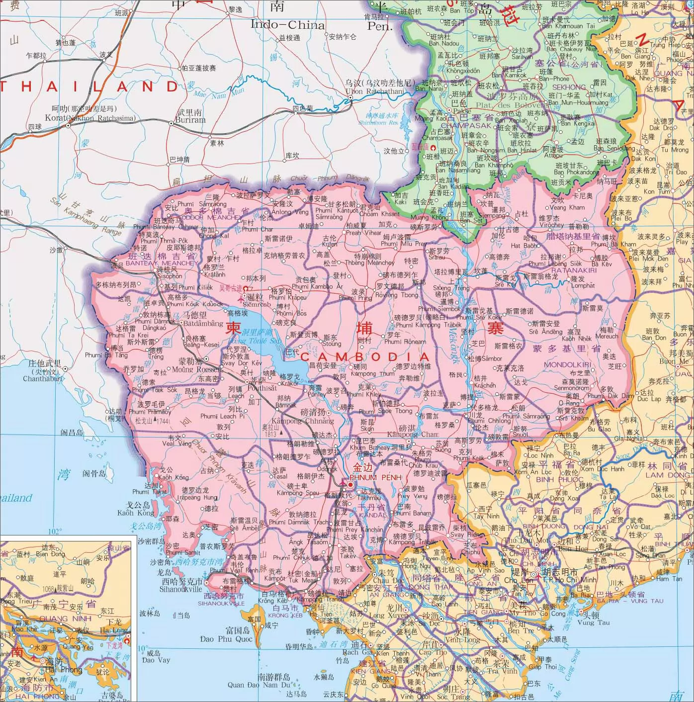 柬埔寨地图中英文对照版全图