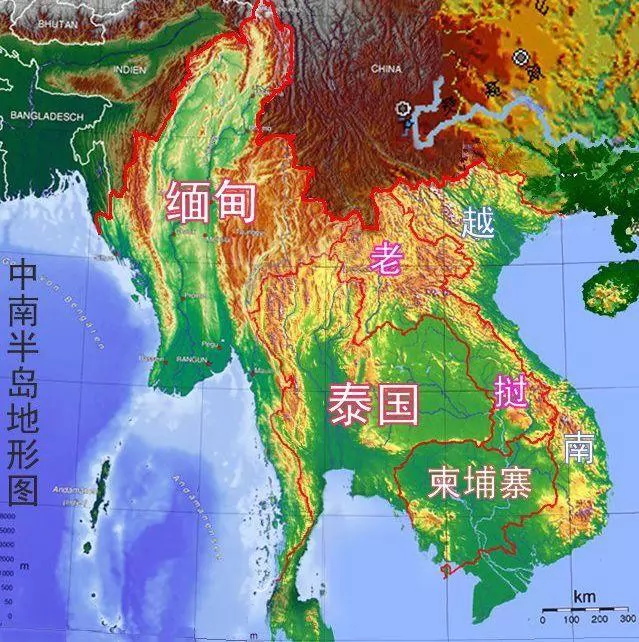 亚洲中南半岛地形图
