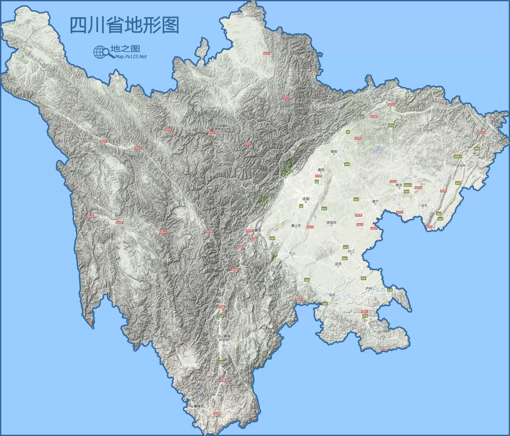 四川省地形图 - 中国地图全图 - 地理教师网