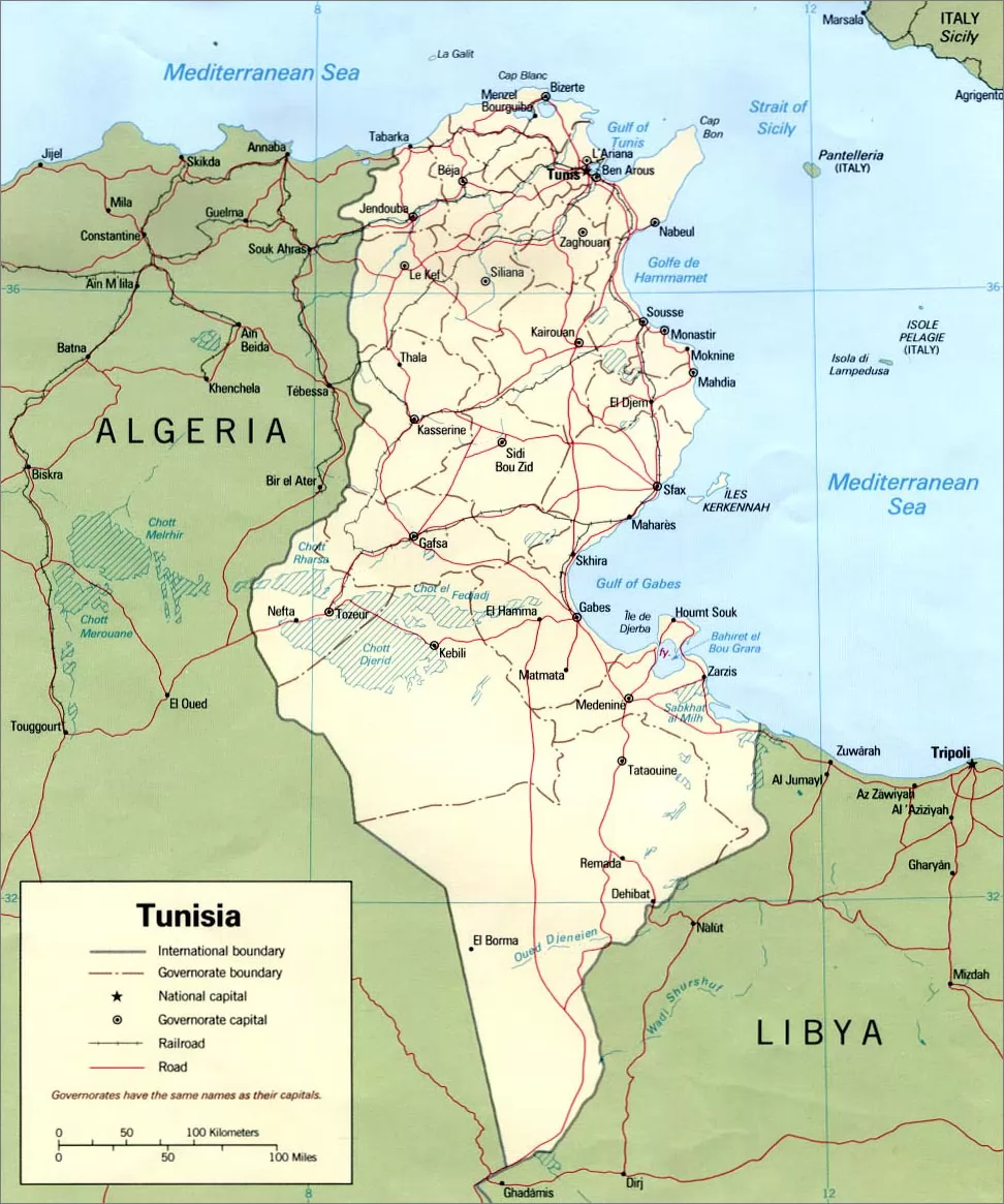 突尼斯英文地图
