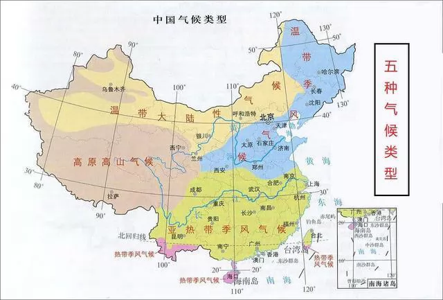 我国的5种气候类型