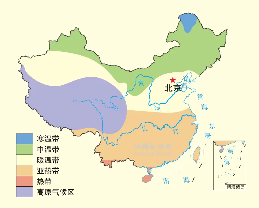 高清中国温度带分布示意图 - 初中地理图片 - 地理
