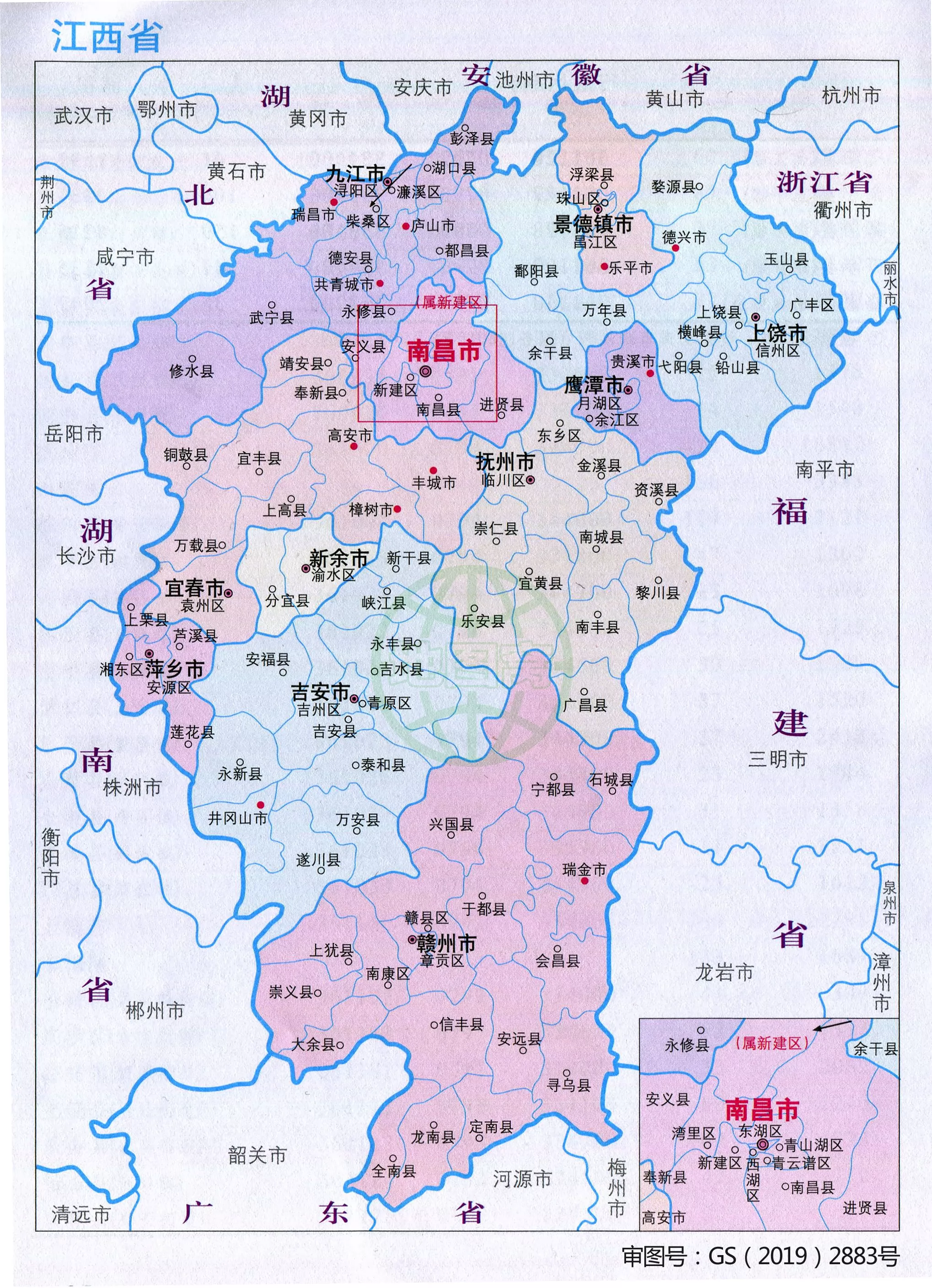 江西省行政区划图 行政统计表 江西省地图 地理教师网