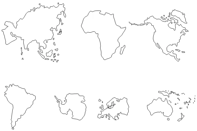 七大洲的轮廓图简图图片