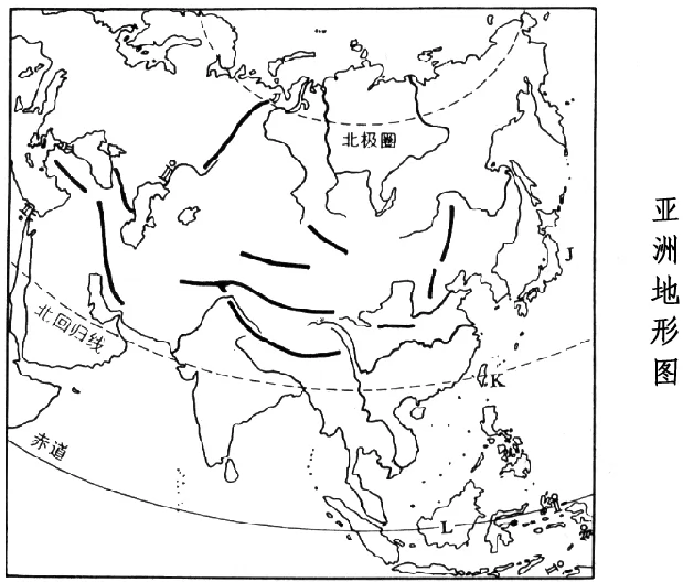 亚洲地形空白地图