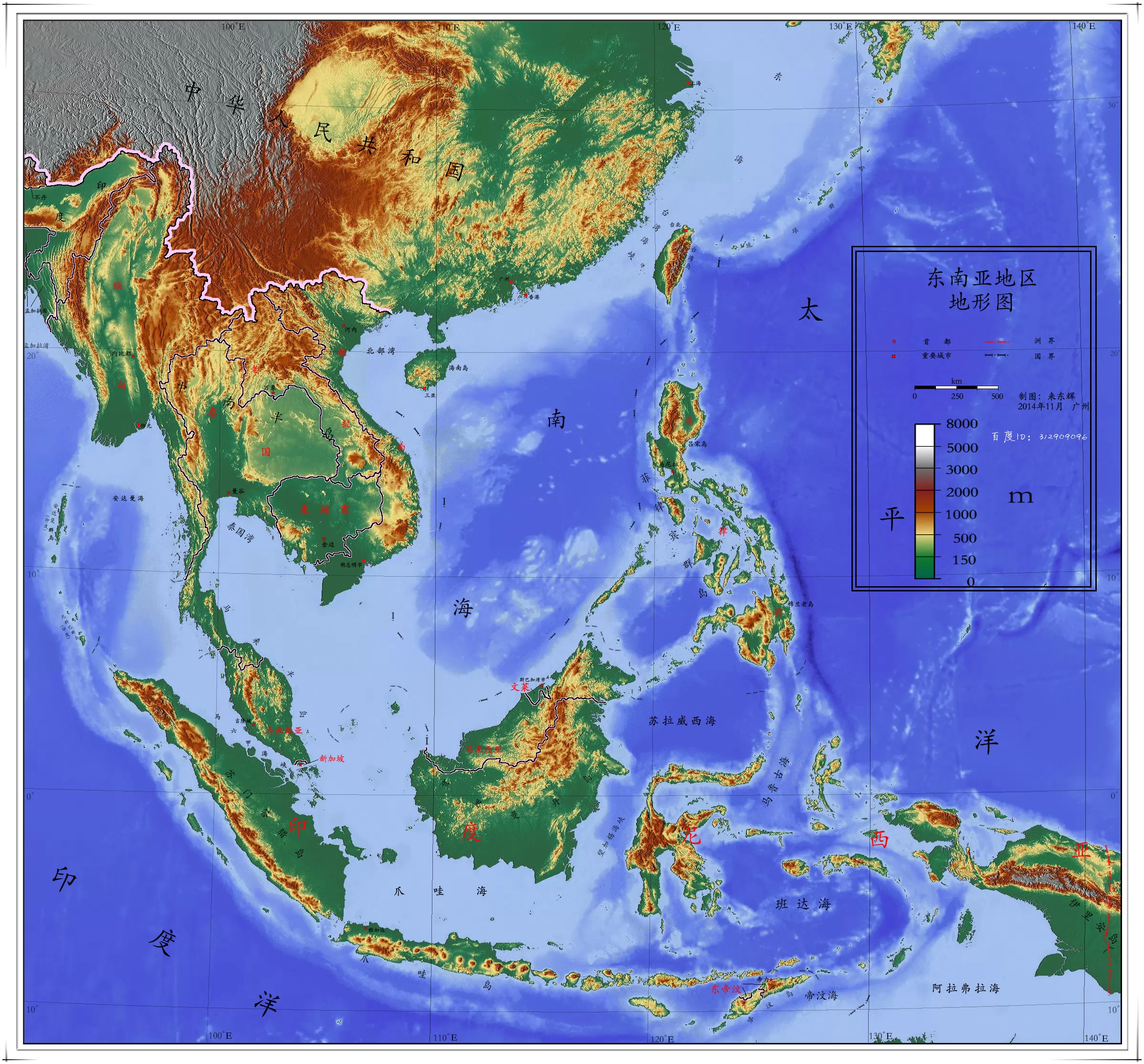 东南亚地势图 